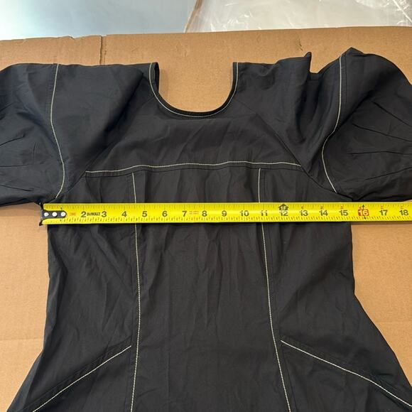 NWT Madewell Puff-Sleeve Drop-Waist Midi Dress Lightweight Cotton Black Size 0 - Picture 12 of 15